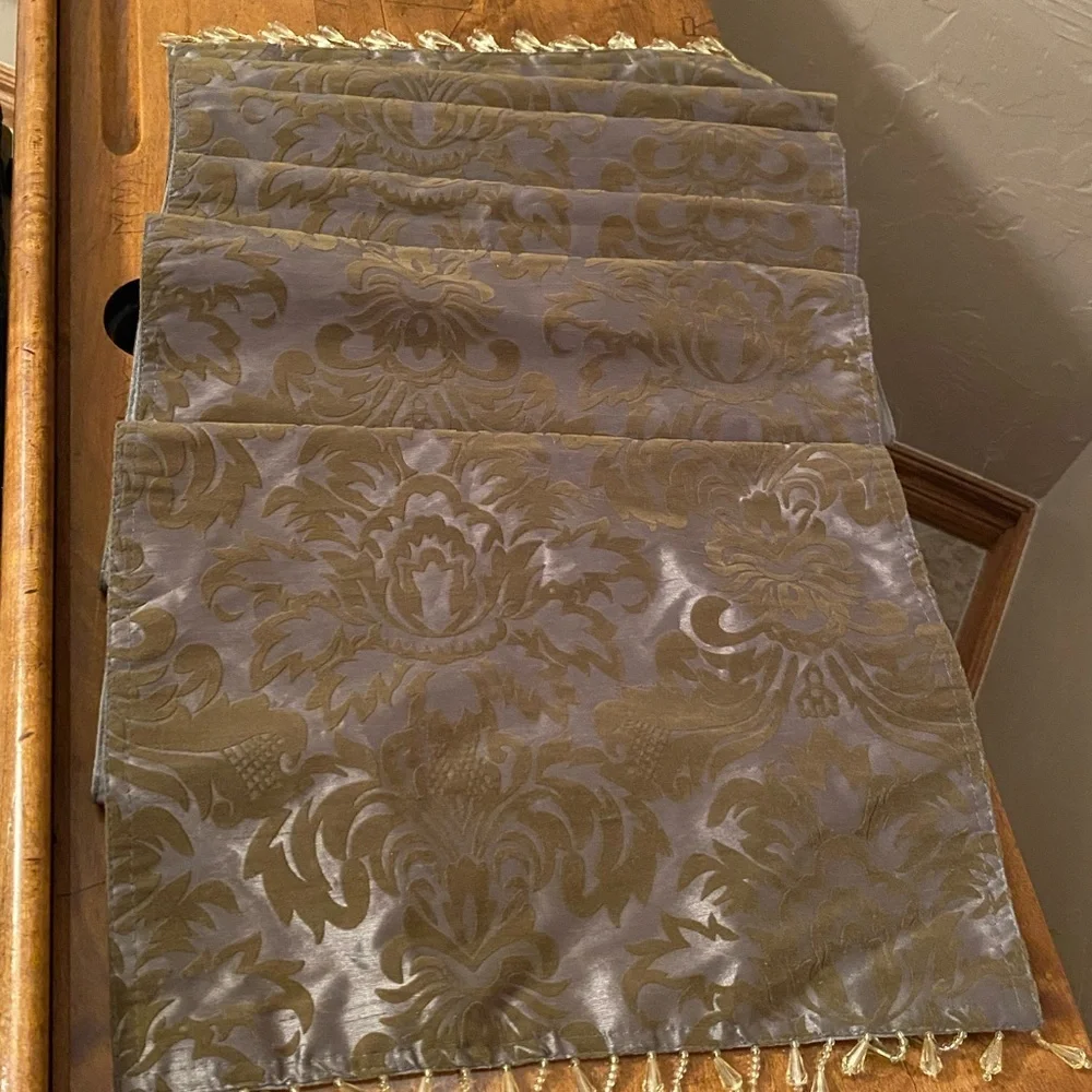 Beaded Floral Table Runner Grayish 72 X 13”